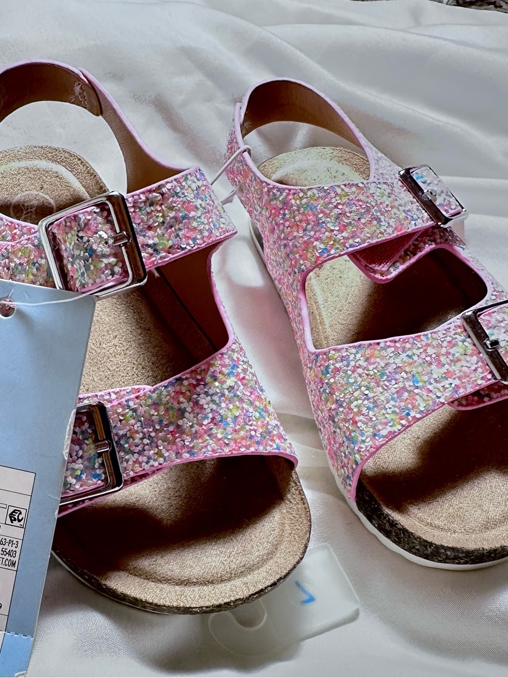 Cat & Jack Pink Multi-Glitter Buckle Sandals Girls Toddler Size 7